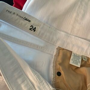 RAG & BONE aged white skinny jeans frayed hem 24